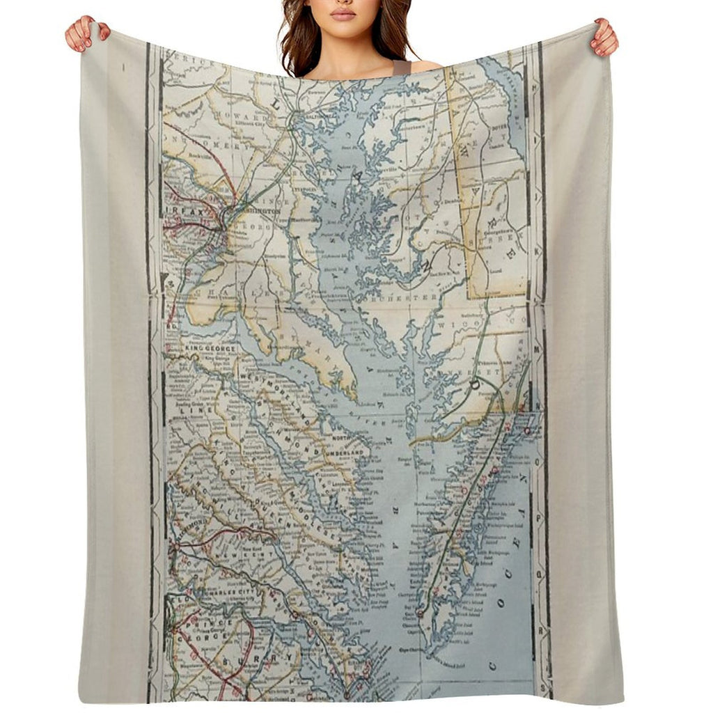 Vintage Map of The Chesapeake Bay Versatility Throw Blanket