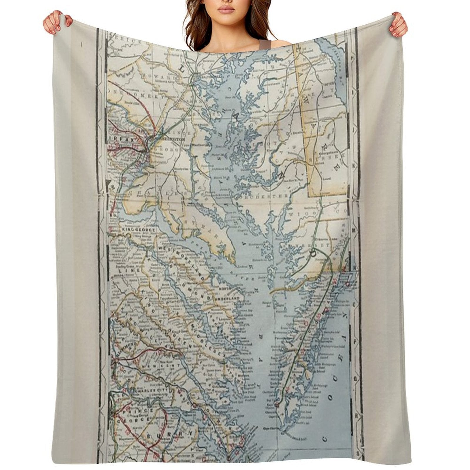 Vintage Map of The Chesapeake Bay Versatility Throw Blanket