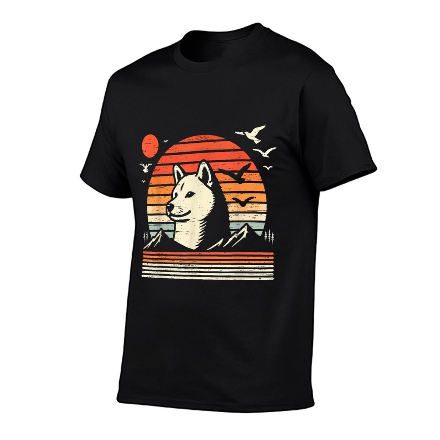 Vintage Shiba Inu Sunset Mountains Birds  Moisture-wicking T-Shirt