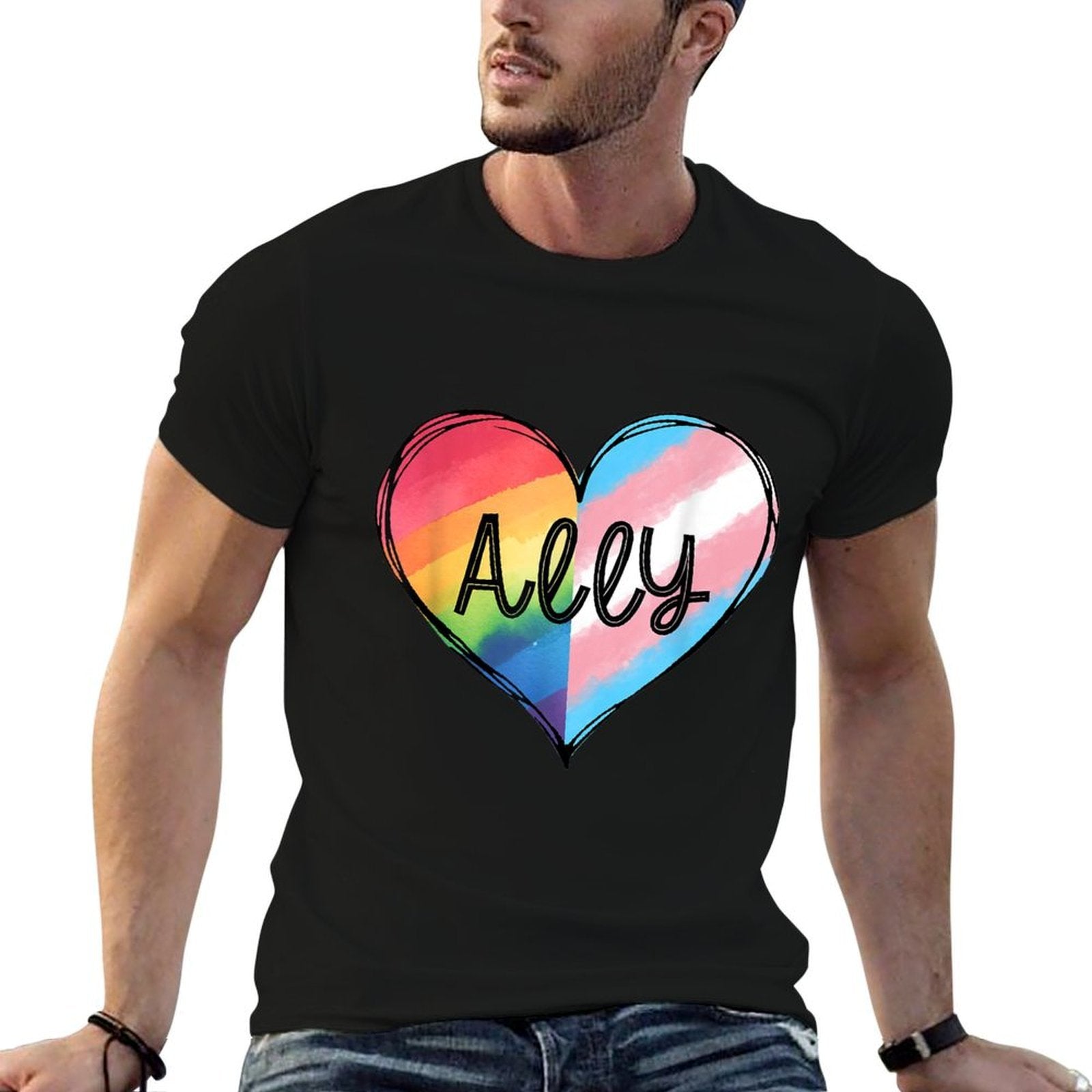 Ally Heart Rainbow And Transgender LGBT Pride Month  Oversized Silhouette T-Shirt