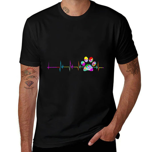 Womens Dog Paw Print Heartbeat Women Girls Mom Love Dogs  Heathered Texture T-Shirt