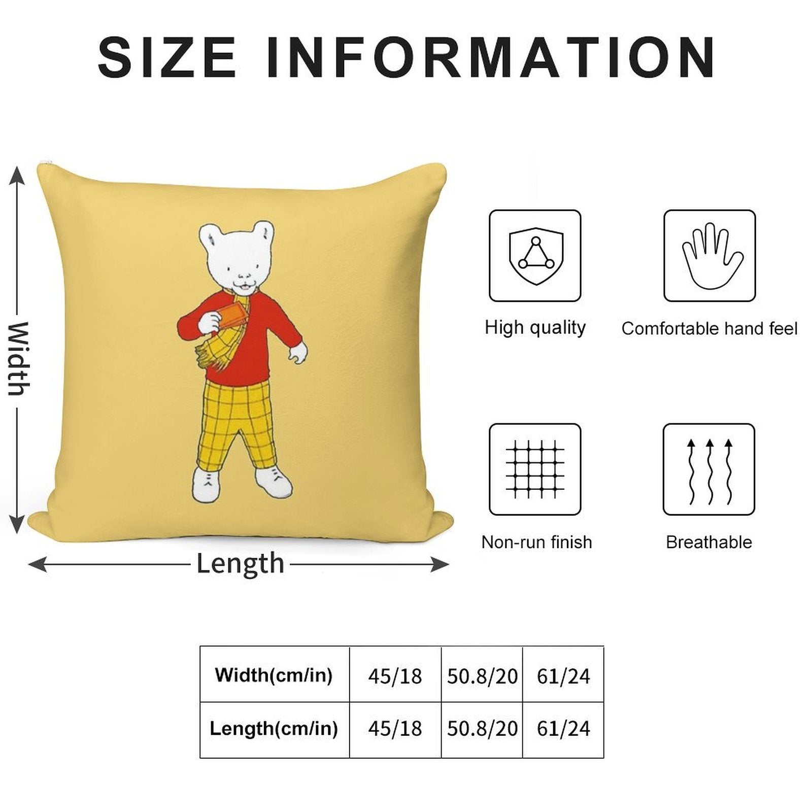 Rupert Bear Soft Short Plush Fabric Throw Pillow