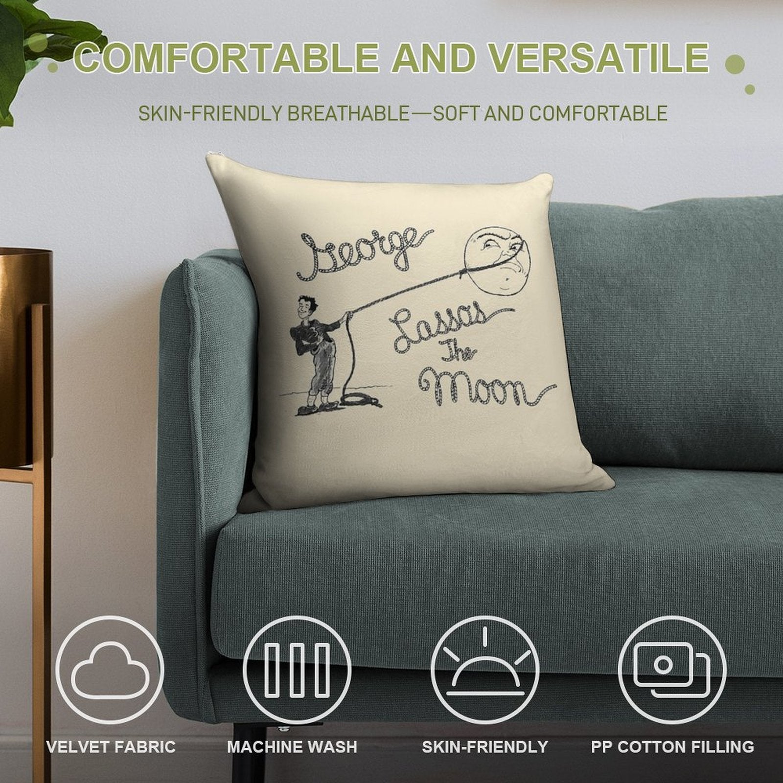 George Lassos The Moon! Soft Reinforced Edging Throw Pillow