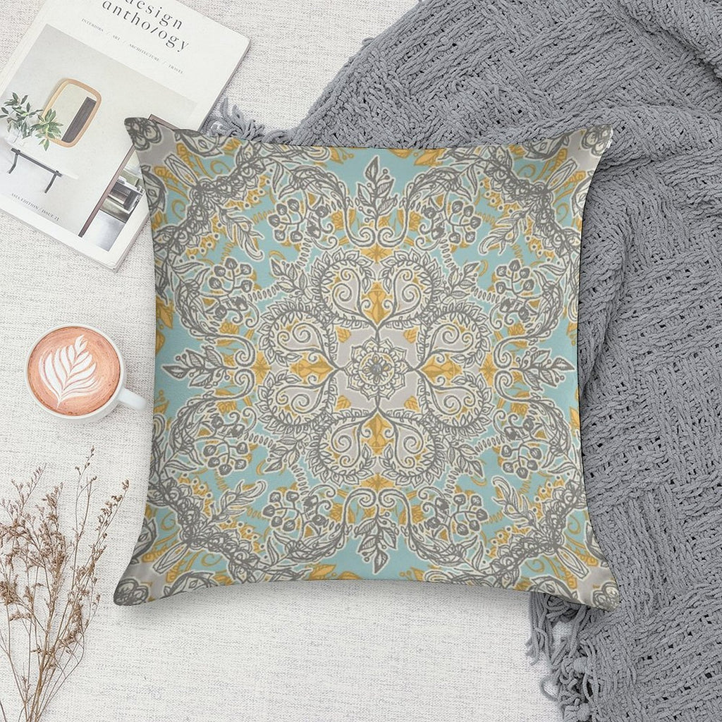 Gypsy Floral in Soft Neutrals, Grey & Yellow on Sage Soft Easy Maintenance Throw Pillow