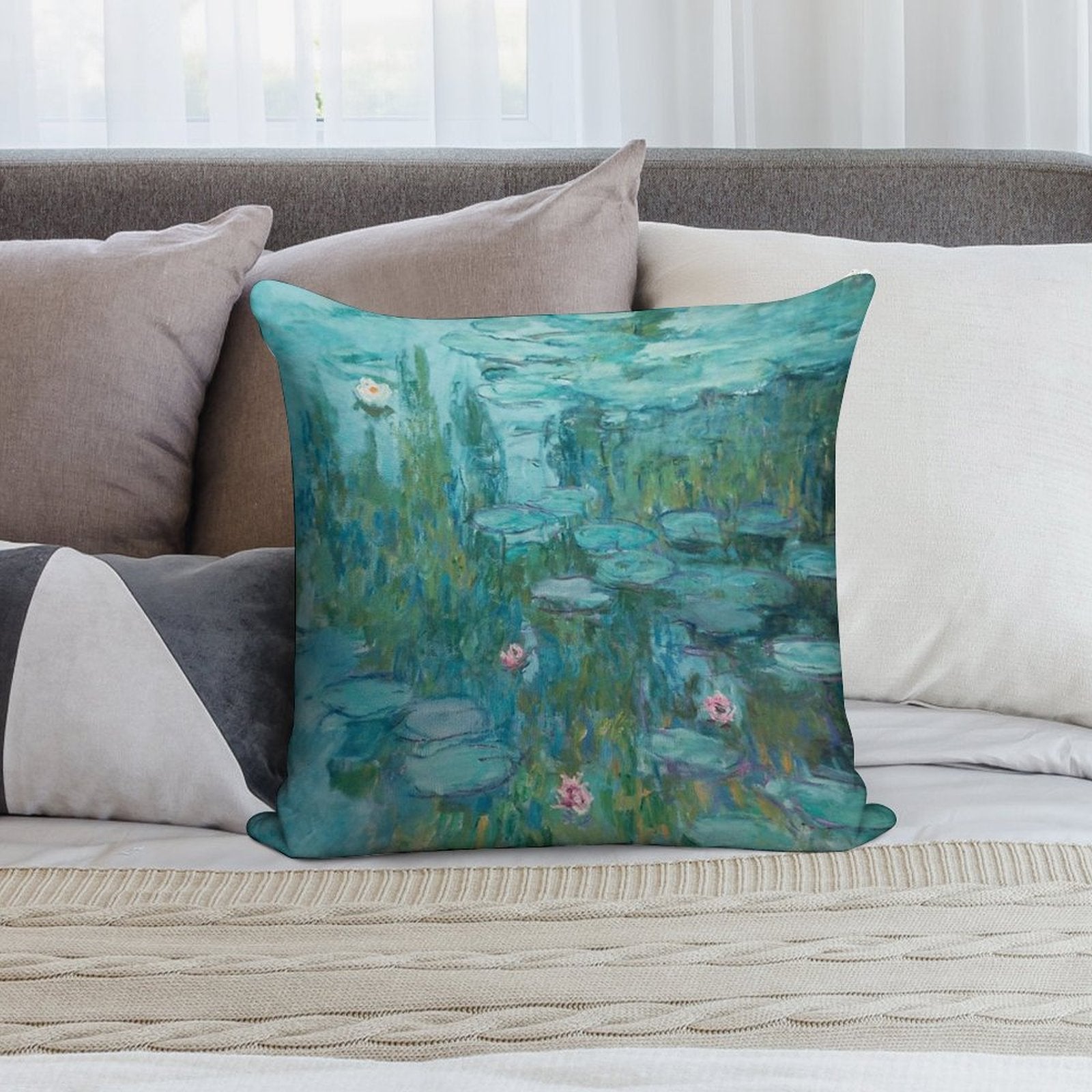 Water Lilies by Monet, 1915 Soft Shrink-Resistant Throw Pillow