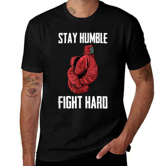 Stay Humble Fight Hard Boxing Gloves - Boxer  Ribbed Collar T-Shirt