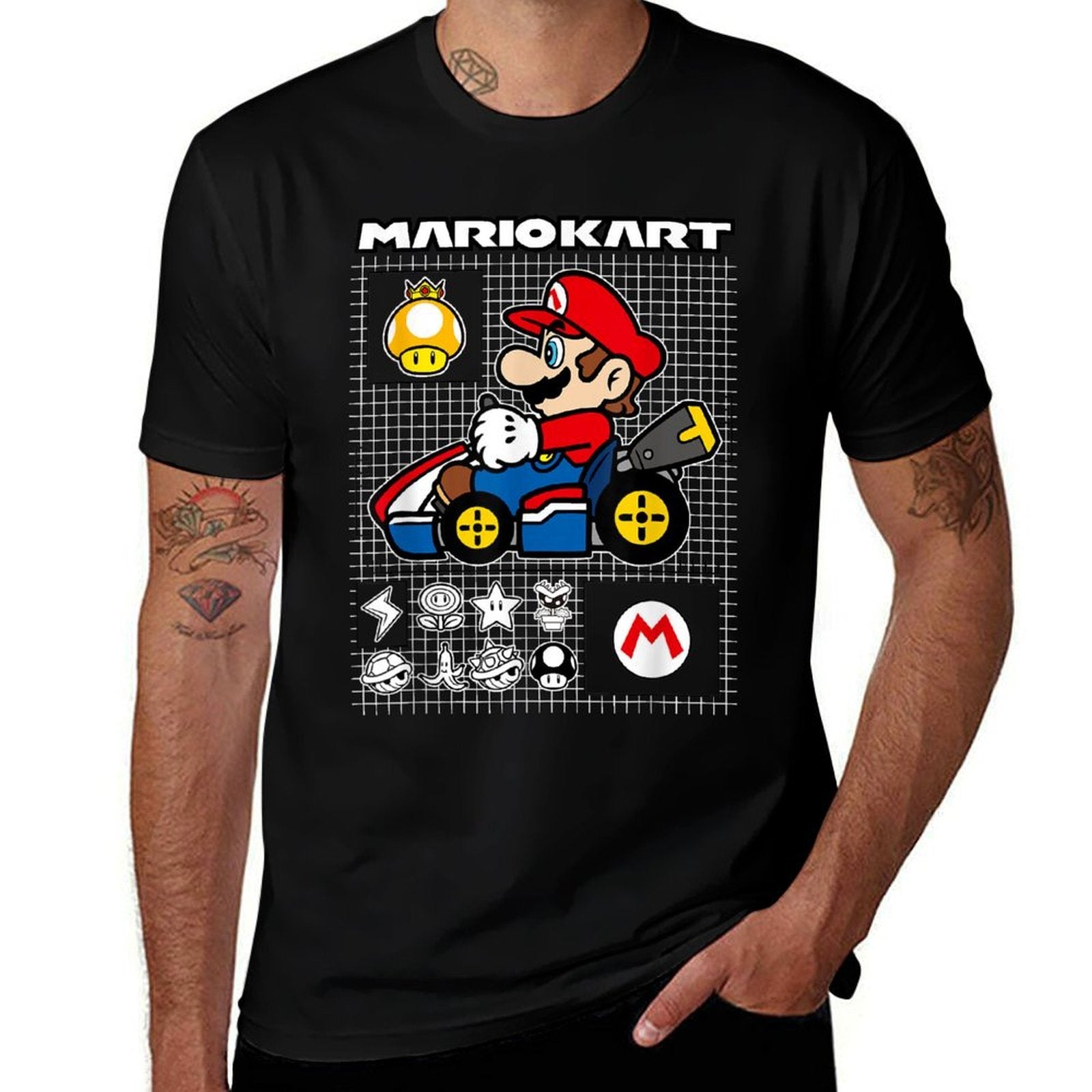 Mario Kart Rally Driver Schematics Mario  Wrinkle-resistant T-Shirt