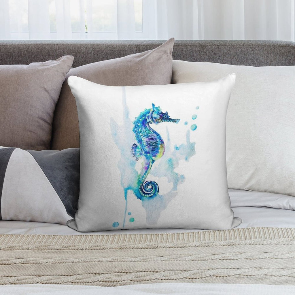 Watercolor Seahorse Soft Durable Construction Throw Pillow