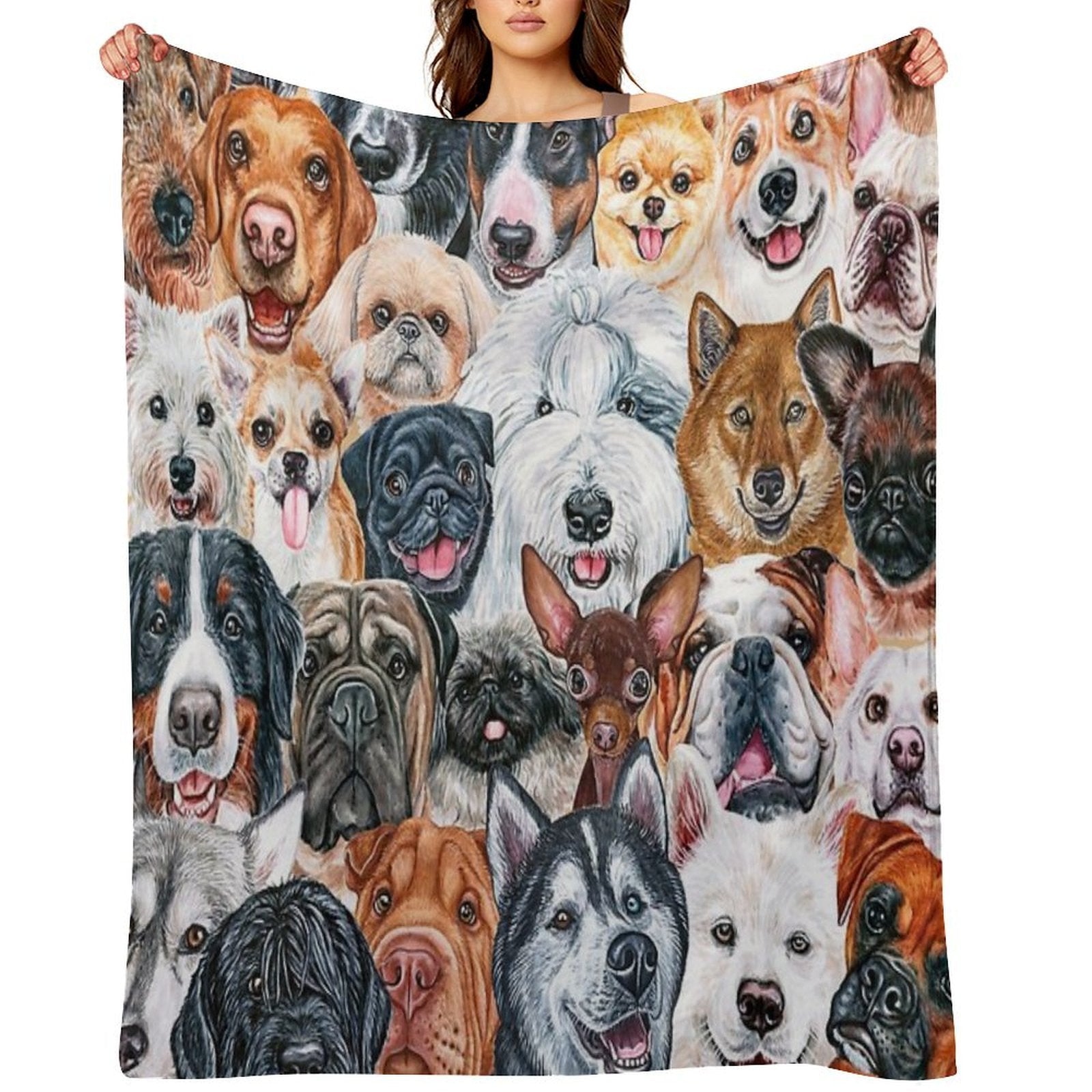 Beautiful Collage of Dogs, So Many Painted Beautiful Faces, Dogs Are The Best! Shrink-resistant Throw Blanket