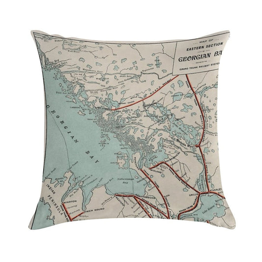 Vintage Map of Georgian Bay And Muskoka Lakes Soft Reinforced Edging Throw Pillow