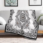 Ornate Baroque Diamonds White Black Purple Greek Key Floral Gift-ready Throw Blanket
