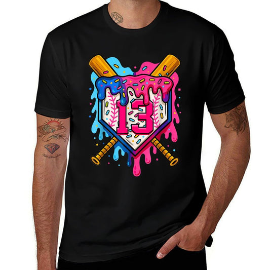 13th Baseball Birthday Ice Cream Drip Boys Girls 13 Years  Vintage-inspired T-Shirt