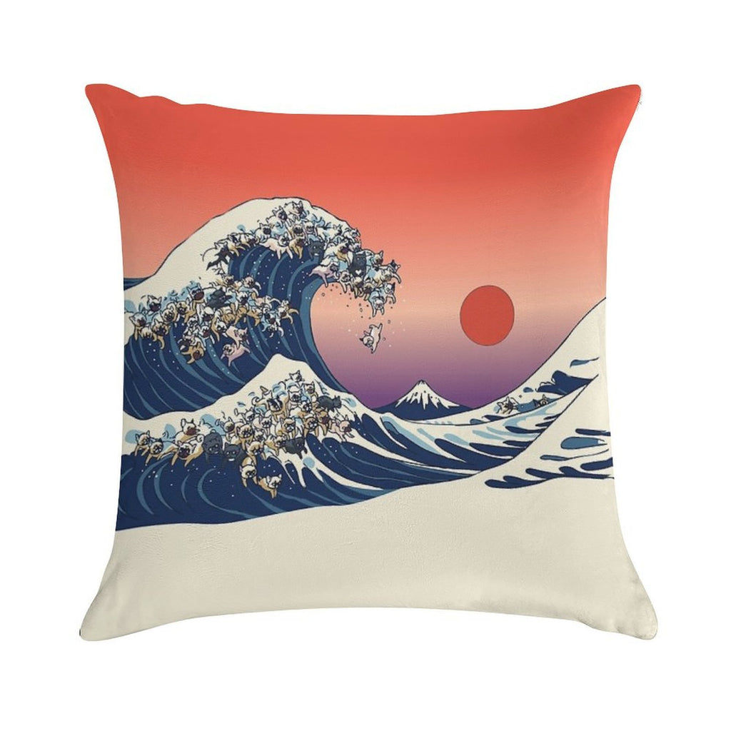 The Great Wave of French Bulldog Soft Easy Maintenance Throw Pillow