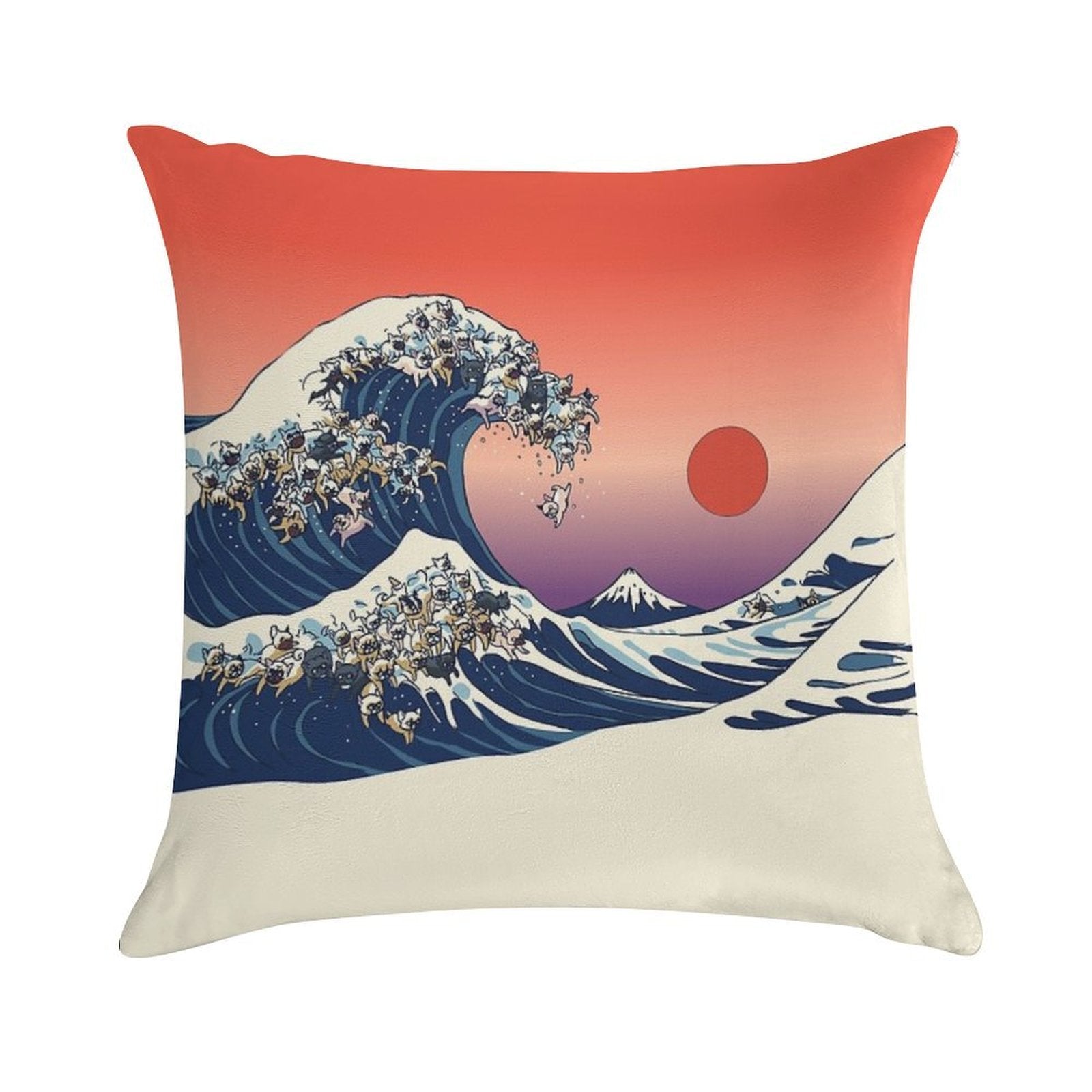 The Great Wave of French Bulldog Soft Easy Maintenance Throw Pillow