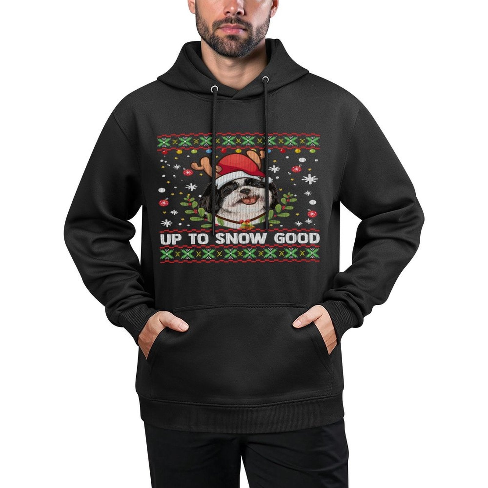 Shih Tzu Dog Reindeer Ugly Christmas Sweater Layering Staple Hoodie