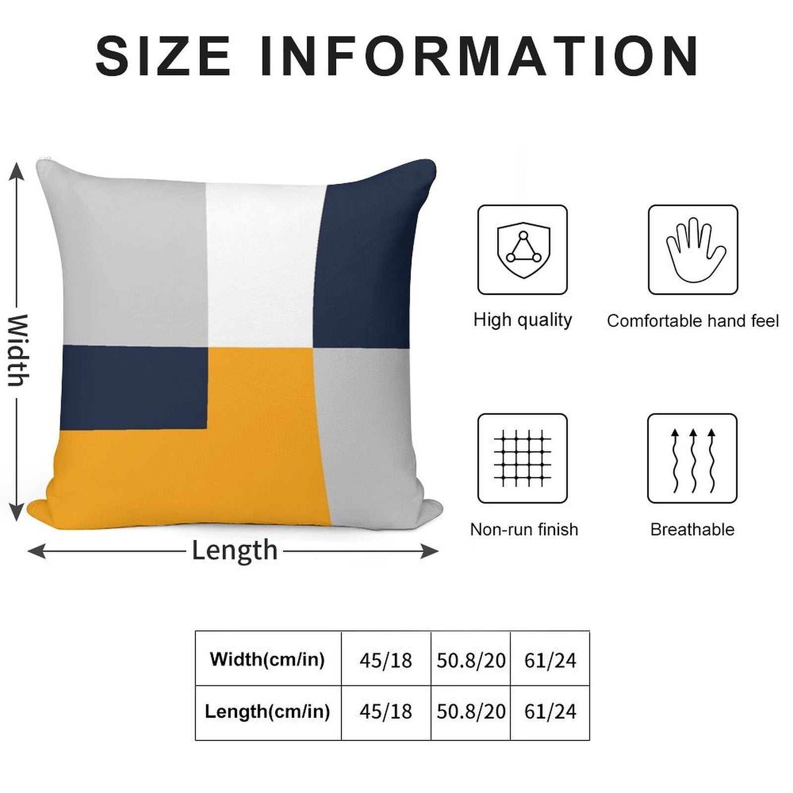 Modern Color Block - Navy, Grey And Yellow Soft Luxury Feel Throw Pillow