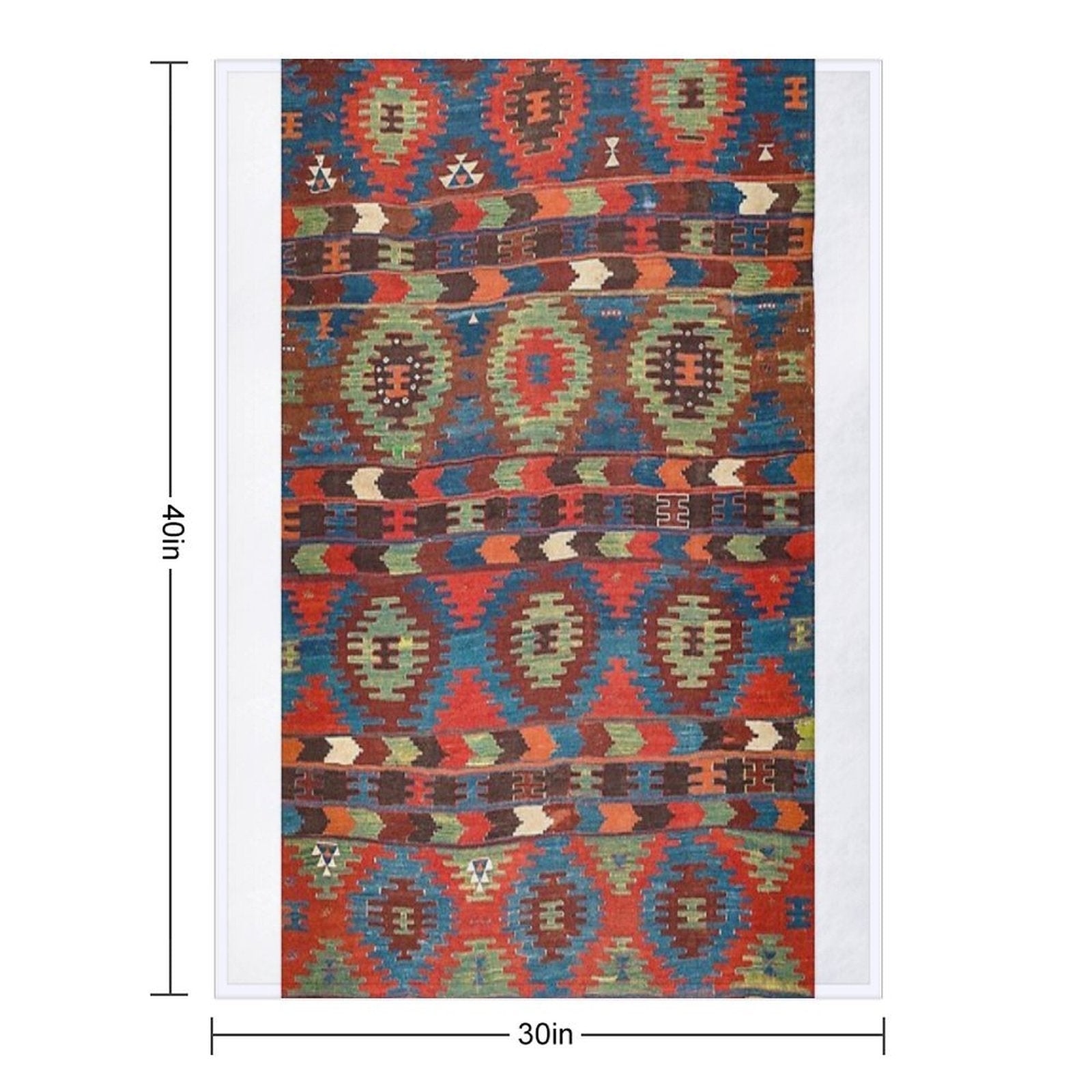 Tuscan Shapes III  19th Century Southwestern Colorful Red Blue Orange Green Brown Ornate Rug Pattern Comfort Throw Blanket