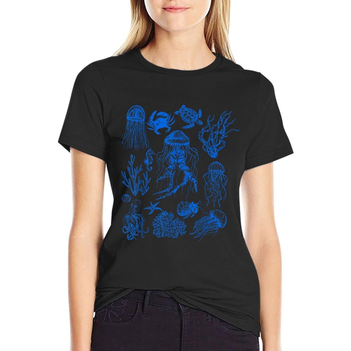 Retro Sea Life Aesthetic Crab Jellyfish Starfish Octopus 90s  Wrinkle-resistant T-Shirt