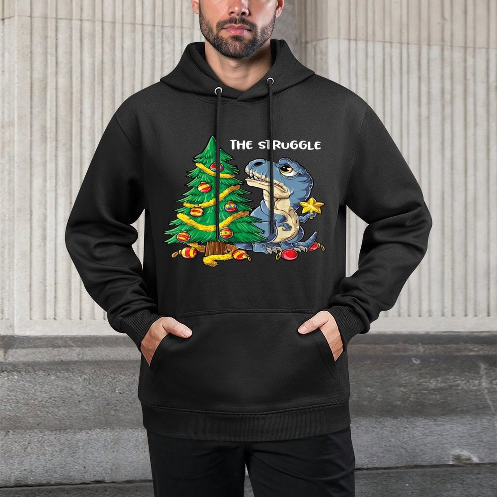 Dinosaur Christmas Tree Rex The Struggle Boys Xmas Pyjamas Colorfast Hoodie