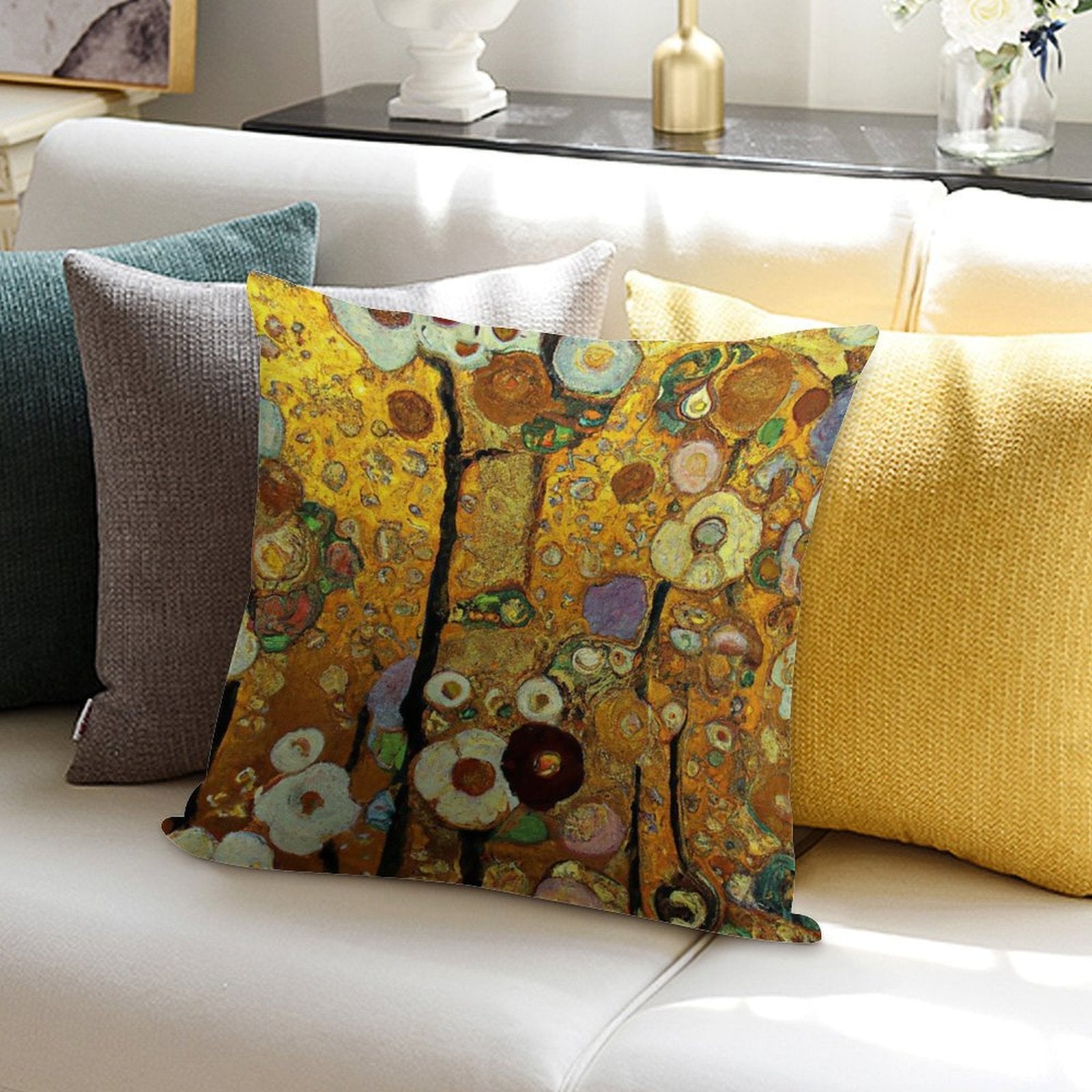Flowers Gustav Klimt Soft Durable Construction Throw Pillow