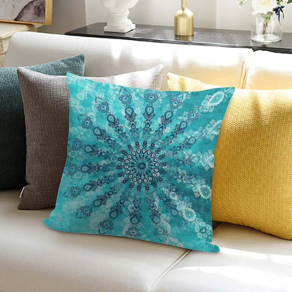 Turquoise Mandala Soft Hidden Zipper Throw Pillow