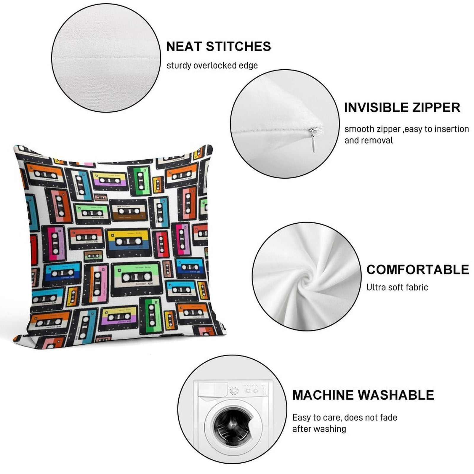 Cassette Vinyl Record Soft Durable Construction Throw Pillow