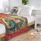 LADY AND UNICORN Taste, Red Green Fantasy Flowers,Animals Multi-functional Throw Blanket