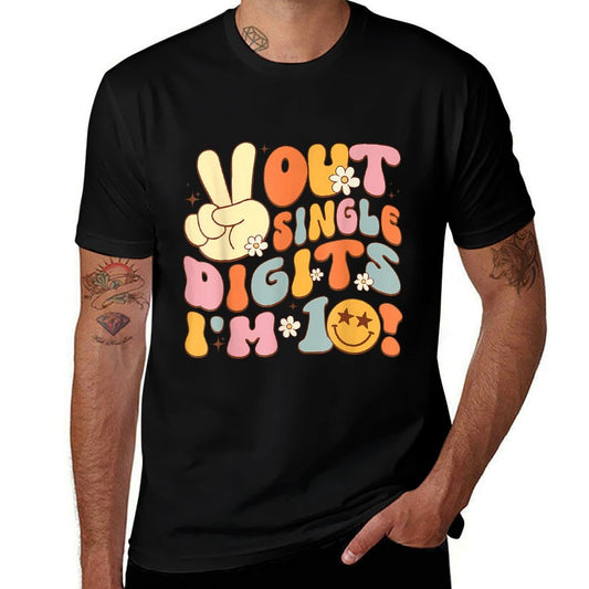 10th Birthday Peace Out Single Digits I'm 10 Groovy  High-quality Stitching T-Shirt
