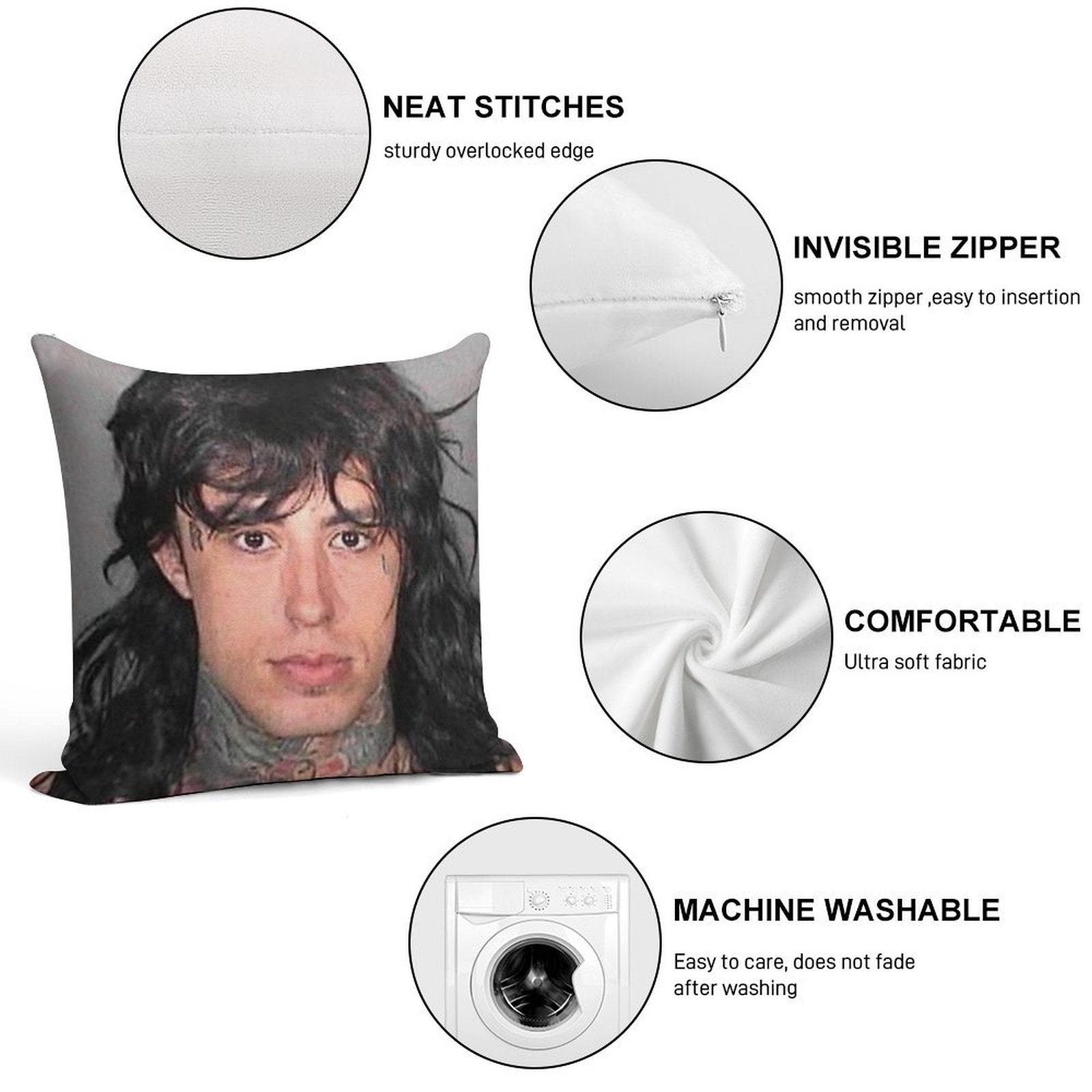 Ronnie Radke Mugshot Soft Warmth Comfort Throw Pillow