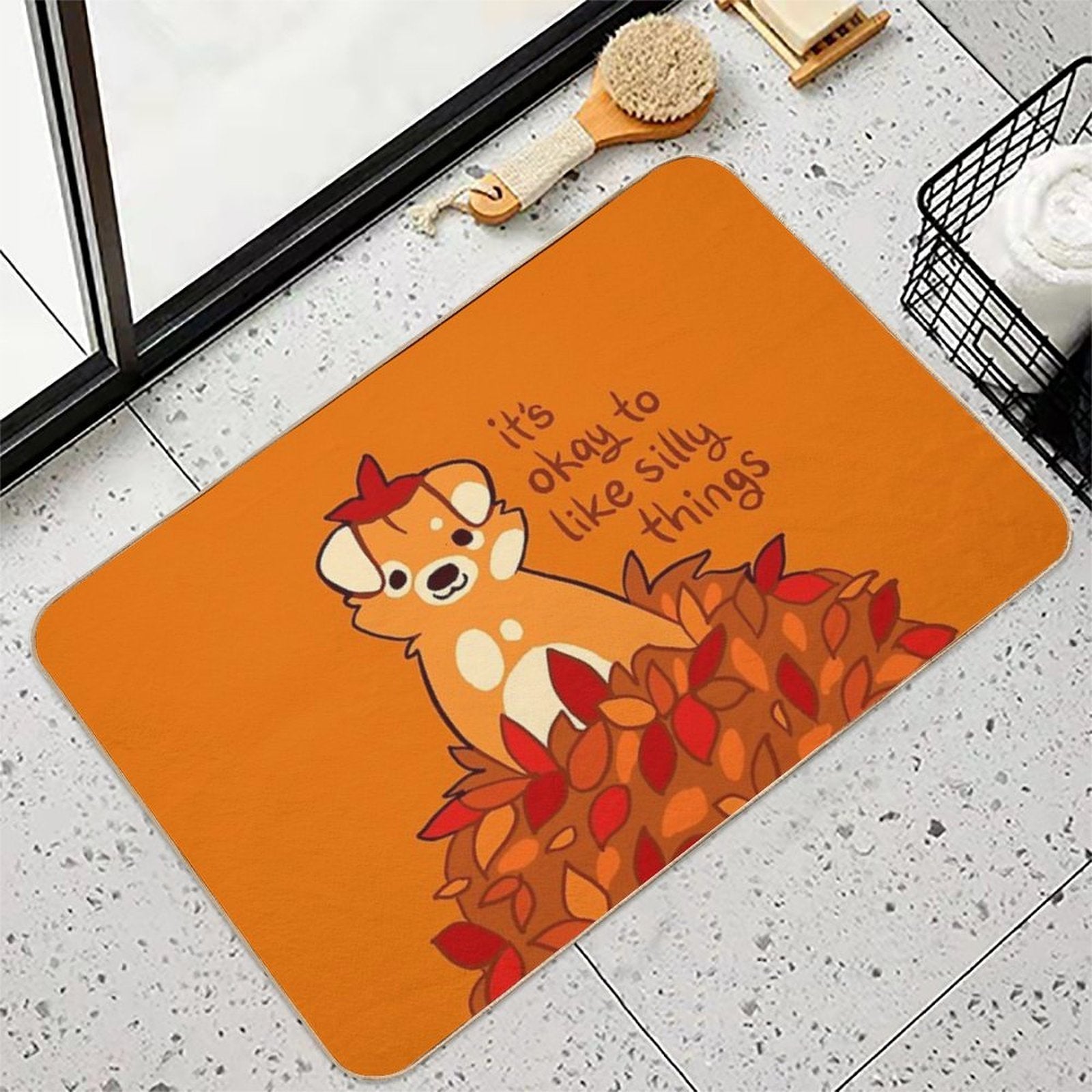 It's Okay to Like Silly Things Fall Leaves Puppy  Stain-Proof Bath Mat