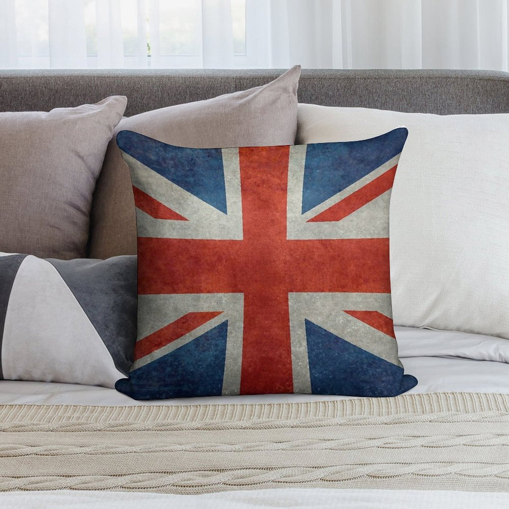 British Union Jack Flag Grungy Vintage Version Soft Anti-Pilling Throw Pillow