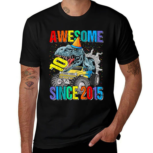 10 Awesome Since 2015 Dinosaur Monster Truck 10th Birthday  Moisture-wicking T-Shirt