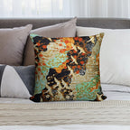 FLYING CRANES AND SPRING FLOWERS Antique Japanese Floral Soft Hidden Zipper Throw Pillow