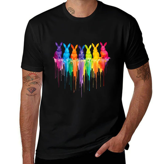 Vibrant Rainbow Bunnies Dripping Colors Easter  Lightweight T-Shirt
