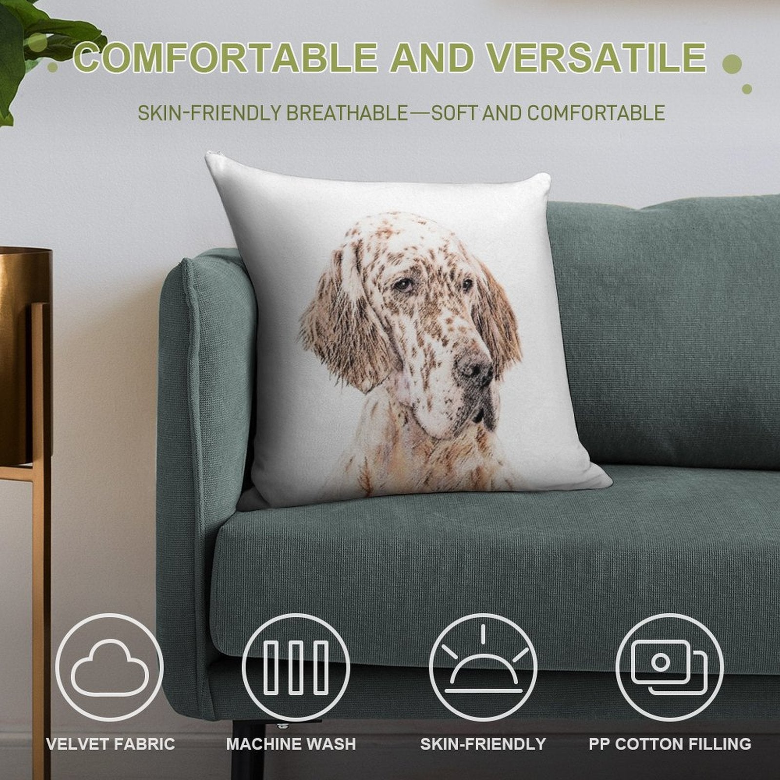 English Setter (Orange Belton) Soft Warmth Comfort Throw Pillow