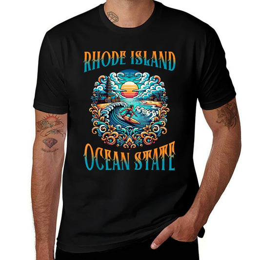 Rhode Island Ocean State  Rolled Sleeves T-Shirt