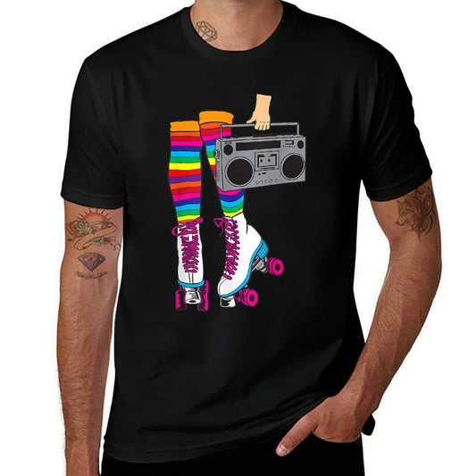 Retro Rollerskates Funny 80's Roller Disco Skating Girl Gift  Fade-proof Color T-Shirt