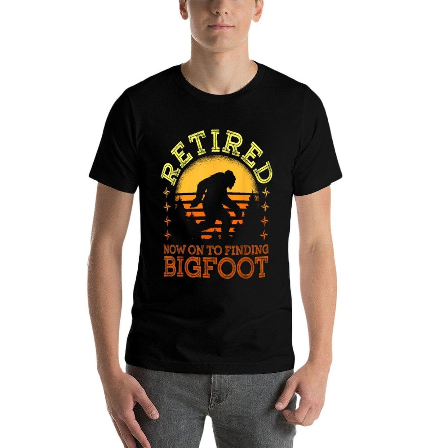 Retro Retired Finding Bigfoot Retirement Sasquatch Saying  Fade-proof Color T-Shirt