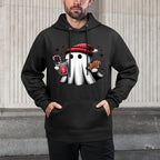 Cute Santa Ghost Drinking Coffee Ice Coffee Christmas Pajama Relaxed Fit Hoodie