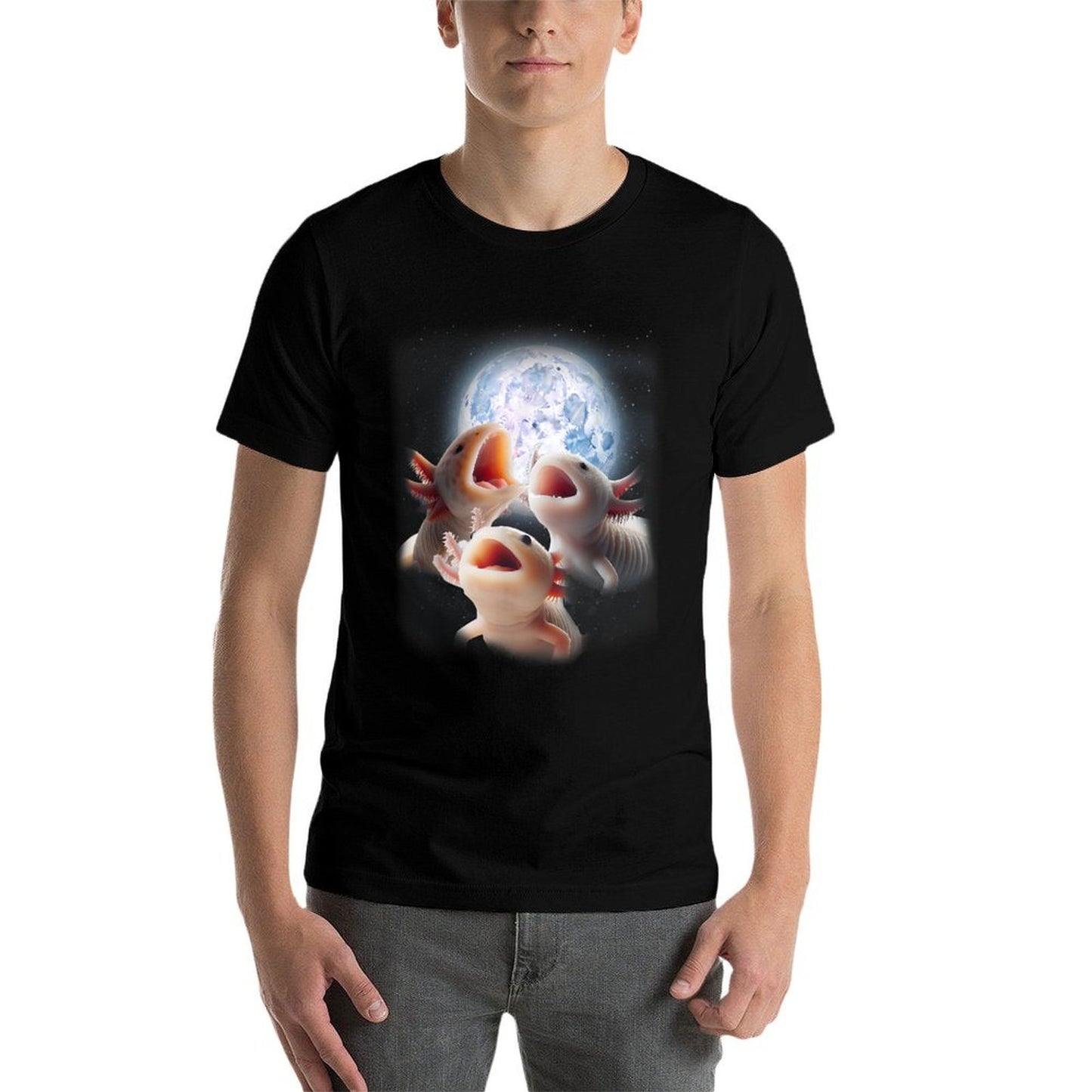 3 Axolotls Howling At The Moon Funny Axolotl Lover Kids Boy  Tagless Design T-Shirt