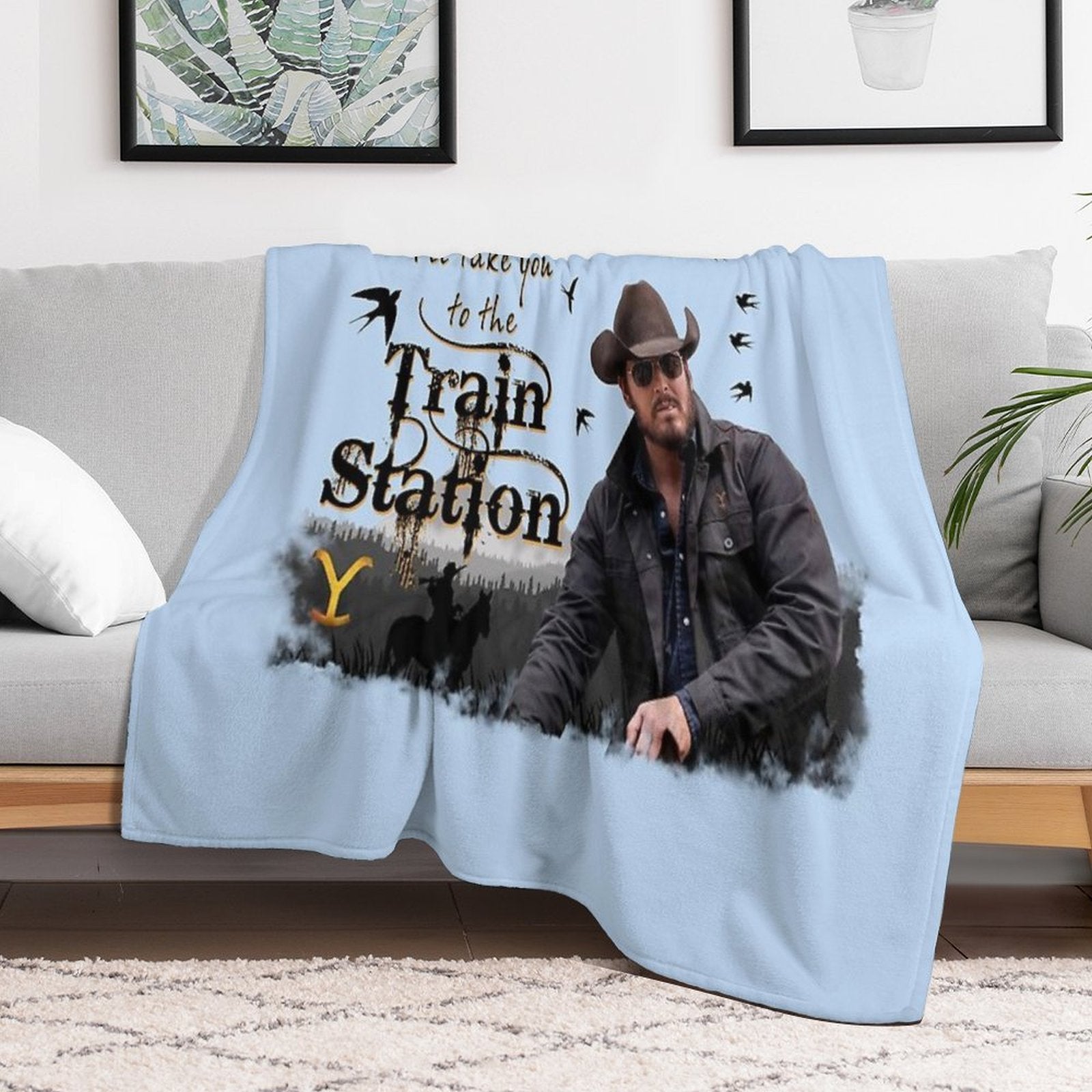 Go Ahead I'll Take You To The Train Station Rip Wheelerr Yellowstoneb American Tv Series Logo Multi-functional Throw Blanket