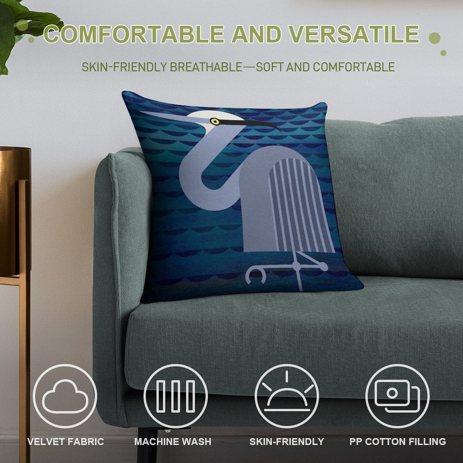 Heron Soft Decorative Cover Throw Pillow