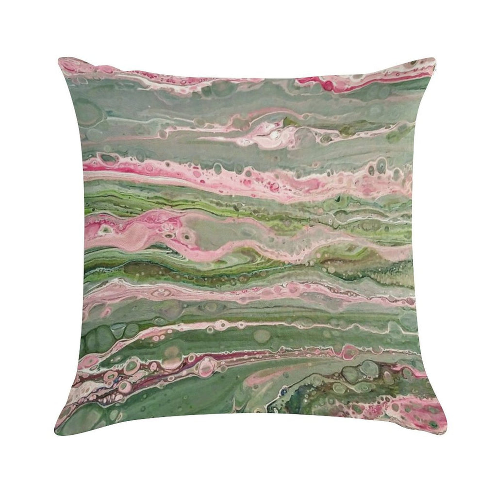 Pink And Green Striped Pour Soft Reinforced Edging Throw Pillow