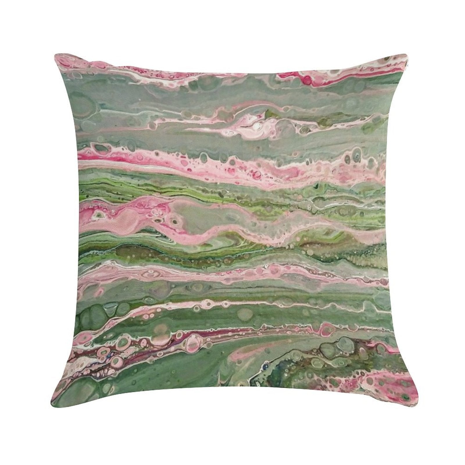 Pink And Green Striped Pour Soft Reinforced Edging Throw Pillow