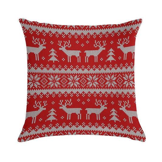 Scandinavian Ornament with Deers. Soft Reinforced Edging Throw Pillow