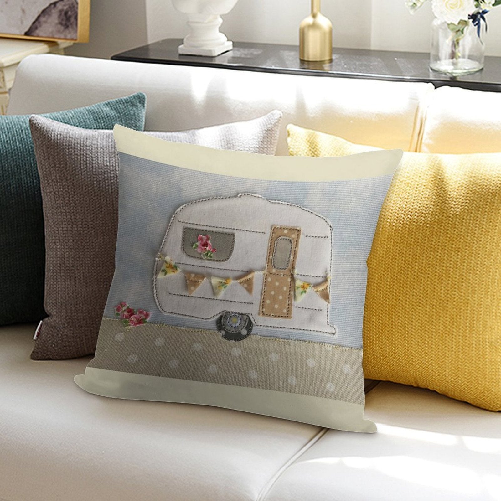 #Wedding Vintage Caravan Soft Reinforced Edging Throw Pillow