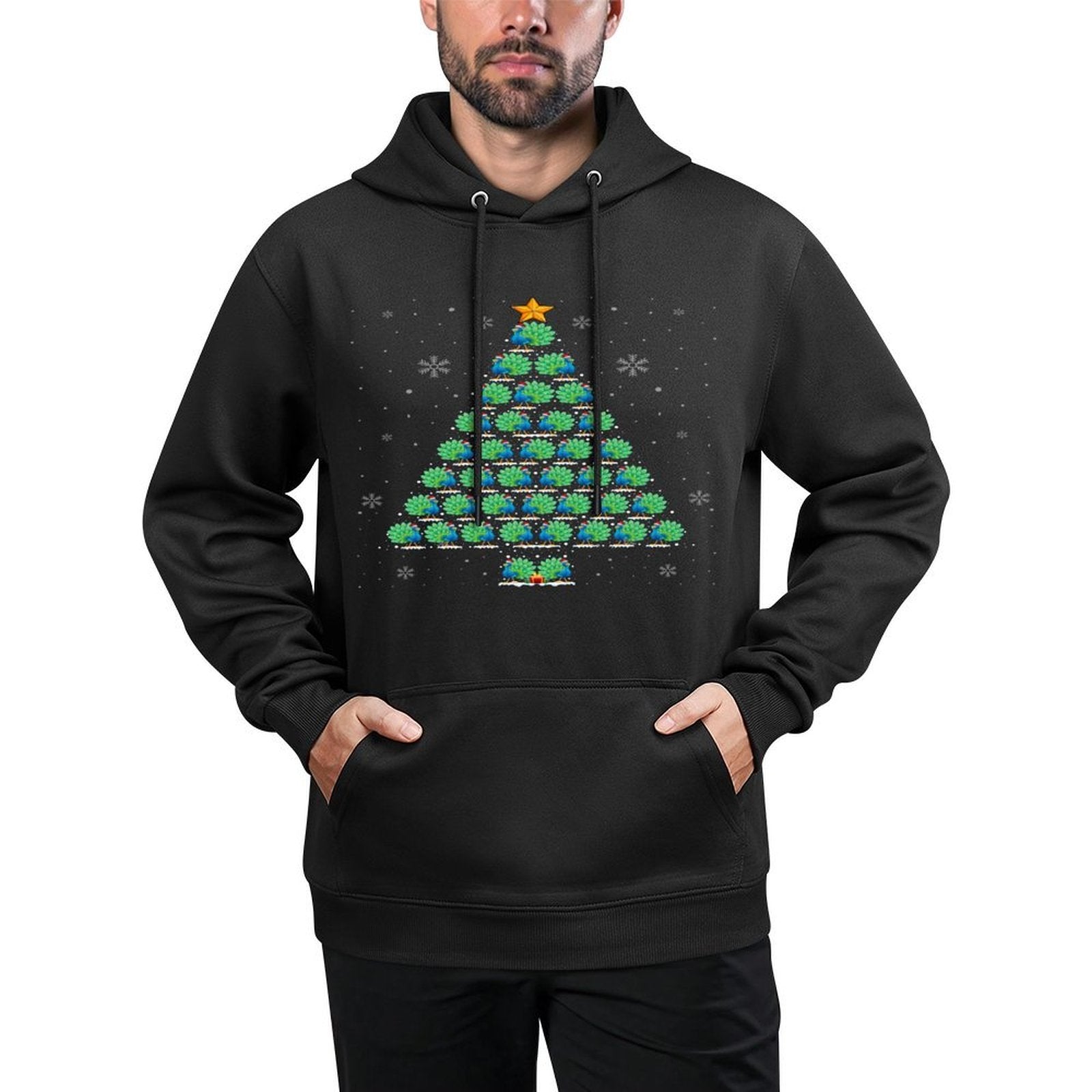 Peacock Lover Christmas Tree Lights Santa Hat Peacock Xmas Customizable Surface Hoodie