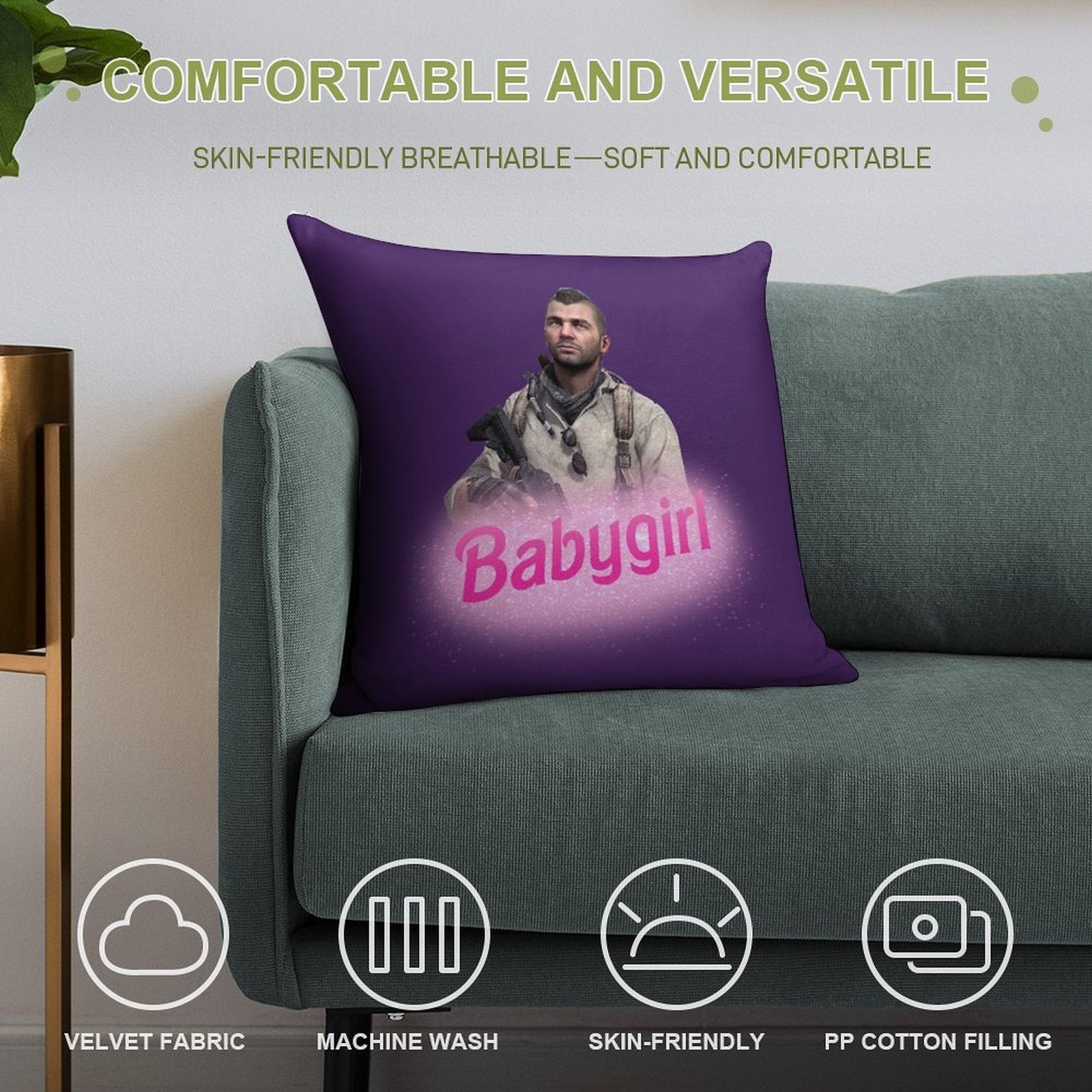 John Soap Mactavish Babygirl Soft Durable Construction Throw Pillow