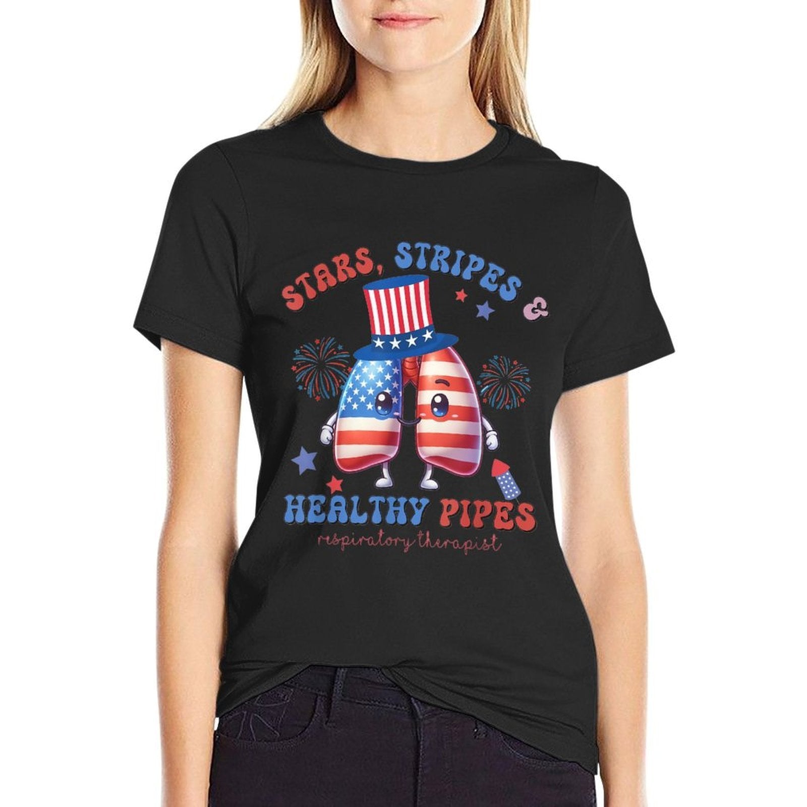 Respiratory Therapist 4th of July Stars Strips Healthy Pipes  Vintage-inspired T-Shirt