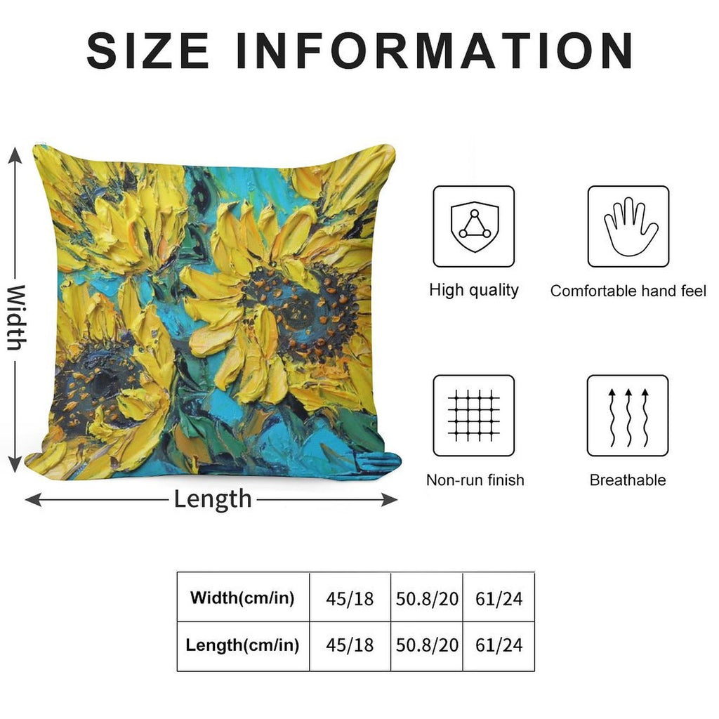 Van Gogh Inspired Sunflowers with Yellow And Turquoise Soft High-Density Material Throw Pillow